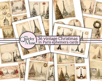 Vintage Christmas in Paris Ephemera Cards: Junk Journal, ATC (Digital Item)
