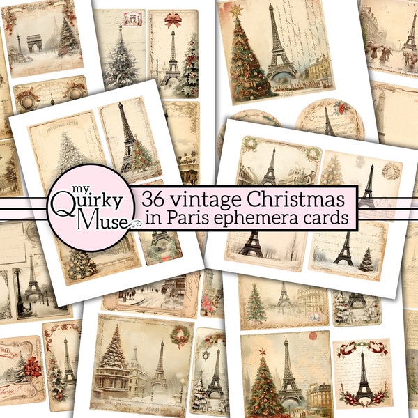 Vintage Christmas in Paris Ephemera Cards, Junk Journal, ATC Fussy Cuts, Old Advertising, Parisian Nostalgia, French Crafts, Commercial Use