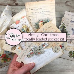 Vintage Christmas Loaded Pocket Kit, Ephemera Pack, Junk Journal, Santa Embellishment, Sticker Sheet, Fussy Cuts, Holiday Card, Cricut Ready