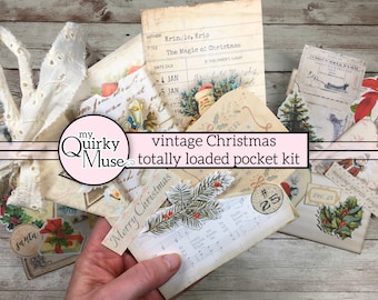 Vintage Christmas Loaded Pocket Kit, Ephemera Pack, Junk Journal, Santa Embellishment, Sticker Sheet, Fussy Cuts, Holiday Card, Cricut Ready