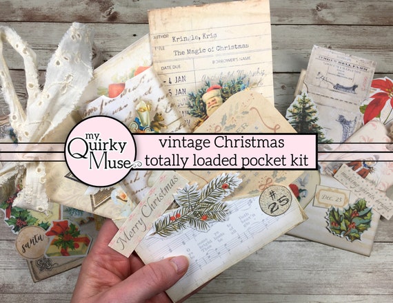 Vintage Christmas Loaded Pocket Kit, Ephemera Pack, Junk Journal, Santa Embellishment, Sticker Sheet, Fussy Cuts, Holiday Card, Cricut Ready