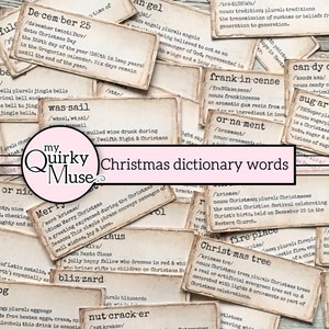 Junk Journal Christmas Dictionary Words, Holiday Definitions, Xmas Gift Tags, Printable Sheet, Sticker Pages, Yuletide Labels, Cricut Ready
