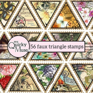 56 sellos postales falsos para su diario basura, collage de álbumes de recortes, franqueo imprimible, páginas de tablero maestro, hoja de pegatinas, Cricut Ready