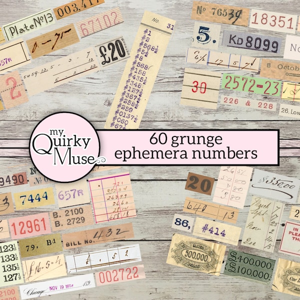 Grunge Ephemera Number Labels for Your Junk Journal, Scrapbook Digitals, Journal Digits, Collage Papers, Master Board, Sticker Sheet