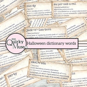 Halloween Definition Worte, gruselige Halloween Worte, druckbare Worte, Junk Journal Worte, beunruhigte Pergament Worte