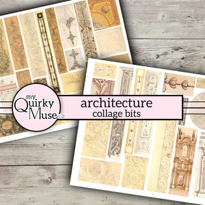 Architectuurcollagebits voor uw ongewenste dagboek, Master Boards-tags, architecttekening, Ephemera Pack, Scrapbook Tear Pages