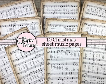 Christmas Sheet Music on Parchment Paper, Xmas Wrapping Sheets, Digital Download, Vintage Songs, Printed Carols, Noel Theme, Junk Journal