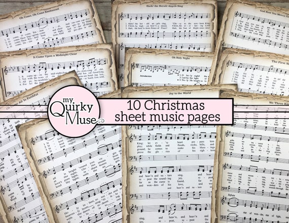 Christmas Sheet Music on Parchment Paper, Xmas Wrapping Sheets, Digital Download, Vintage Songs, Printed Carols, Noel Theme, Junk Journal