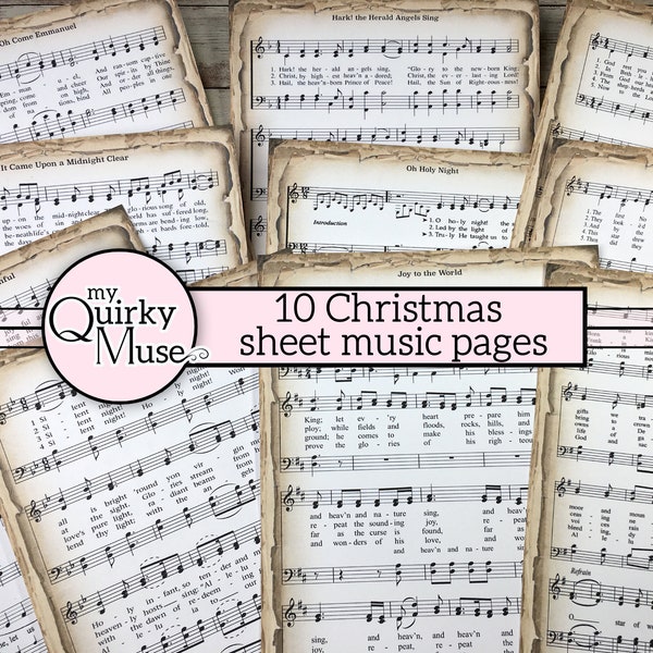 Christmas Sheet Music on Parchment Paper, Xmas Wrapping Sheets, Digital Download, Vintage Songs, Printed Carols, Noel Theme, Junk Journal