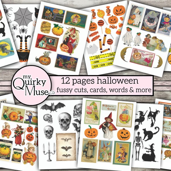 Halloween Fussy Cuts for Your Junk Journal, Scary Scrapbook, Spooky Ephemera, Printable Pumpkin, Journaling Tags, Digital Kit, Cricut Ready
