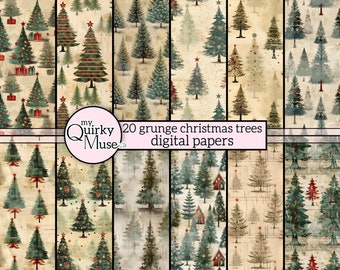 Grunge Christmas Trees Digital Paper: Seamless Festive Backgrounds (Digital Download)