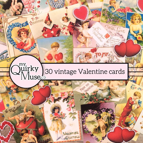 Valentine Cards, Junk Journal Tags, Ephemera Kit, Smash Book, Love Journal, Scrapbook, Vintage Heart, Vintage Cupid, Saint Valentine