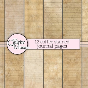 Coffee Stained Printable Paper for your Junk Journals, Grunge Sheets, Ephemera Pack, Collage Pages, Distressed Lined Graph Paper, Book Cover