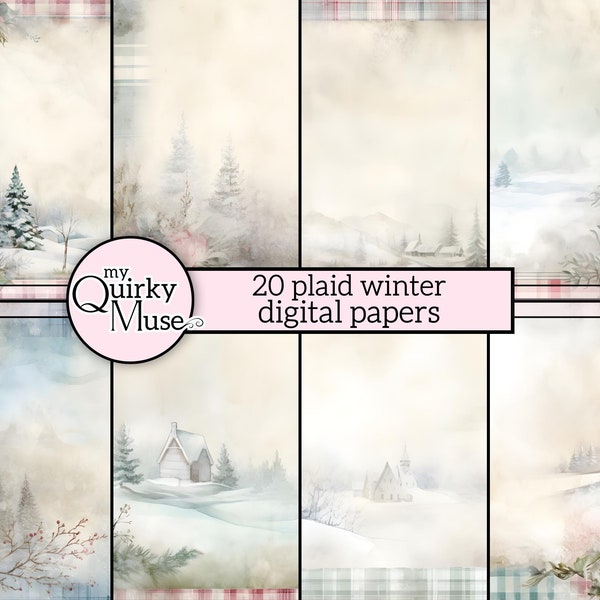 Grunge Plaid Winter Digital Paper for your Holiday Projects, Junk Journals, Festive Backgrounds, Mixed Media, Landscape, Commercial Use
