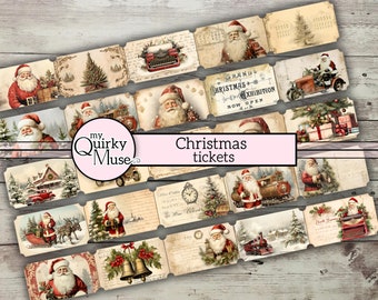 Christmas Tickets perfect for Embellishing your Holiday Junk Journal, Christmas Ephemera, Fussy Cuts, Sticker Sheet, Cricut Ready
