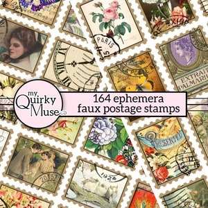 164 sellos postales falsos perfectos para sus diarios basura, etiquetas de cartón, hojas de calcomanías, compatibles con Cricut, paquete de efímeras, matasellos antiguos