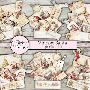 Vintage Santa Pocket Kit for your Holiday Decorations or Junk Journal, Christmas Ephemera, Fussy Cuts, Cricut Ready
