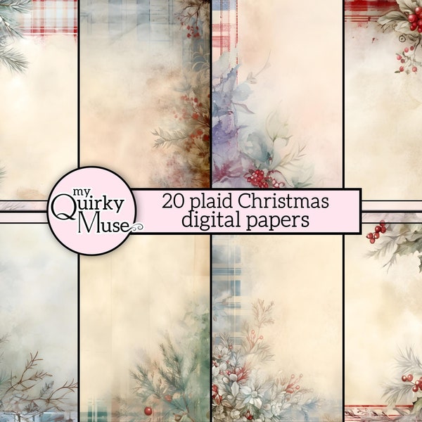 Grunge Plaid Christmas Digital Paper for your Holiday Projects, Junk Journals, Festive Backgrounds, Mixed Media, Landscape, Commercial Use