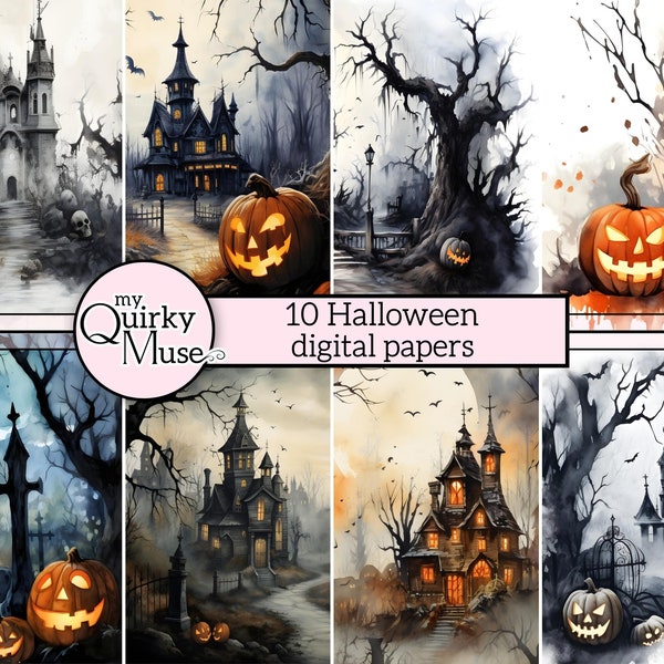 Halloween Digital Paper for your Ghostly Projects, Junk Journals, Spooky Backgrounds, Lots of Bats and Pumpkins, Commercial Use