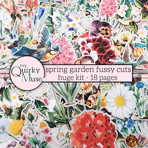 Découpes décoiffantes pour votre jardin de printemps, feuille d'autocollants, livre d'art floral, lot d'éphémères, fleurs en papier, prêt pour Cricut, livre d'art floral