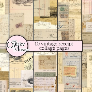 Páginas de collage de recibos vintage para sus diarios basura, paquete de efímeras, páginas de collage, hojas de libro mayor, páginas de desgarro, tablero maestro imprimible