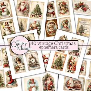 Vintage Christmas Ephemera Cards, Junk Journal, ATC Fussy Cuts, Old Advertising, Artist Trading Cards, Commercial Use