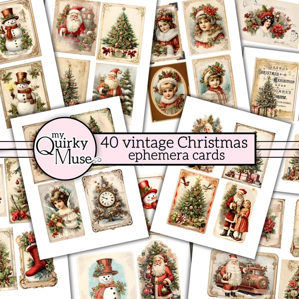 Vintage Christmas Ephemera Cards, Junk Journal, ATC Fussy Cuts, Old Advertising, Artist Trading Cards, Commercial Use