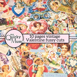 Valentine Fussy Cuts, Tagi do dziennika śmieci, Pakiet ulotek, Dziennik miłosny, Serce do scrapbookingu, Vintage Cupid, Święty Walenty, Arkusz naklejek