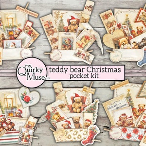 Teddy Bear Christmas Pocket Kit for your Holiday Decorations or Junk Journal, Christmas Ephemera, Fussy Cuts, Cricut Ready