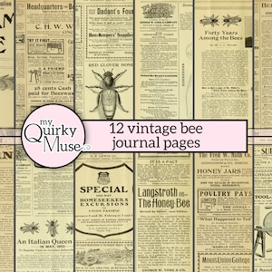 Vintage Bee Journal Pagina's voor uw Junk Journals, Ephemera Pack, Tear Paper, Boekhandtekeningen, Bee Hive Digitals, Tuinieren Printables