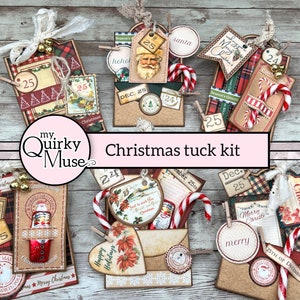 Christmas Tag and Tuck Kit for your Holiday Decorations or Junk Journal, Loaded Plaid Pockets, Christmas Ephemera, Fussy Cuts, Cricut Ready