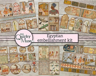 Egyptian Embellishment Kit for your Junk Journals, Pocket Tucks, Ephemera Pack, Journaling Tags, Faux Postage Stamps, Digital Hieroglyphics