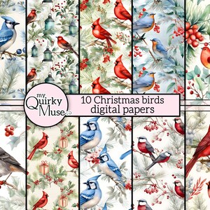 Papier numérique oiseaux de Noël pour votre projet de vacances, journaux indésirables, arrière-plans festifs, répétition sans couture 12 x 12, usage commercial