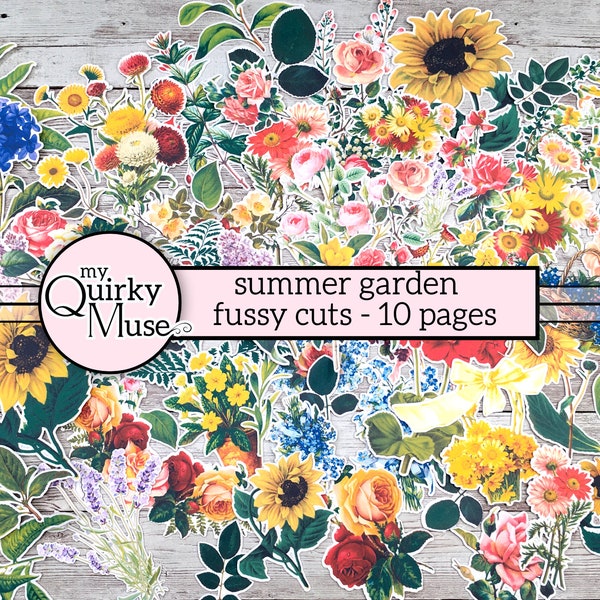 Summer Garden Fussy Cuts, Ephemera Pack, Junk Journal Kit, Floral Art Book, Cricut Ready, Sticker Sheet, Paper Flowers, Sunflowers, Roses