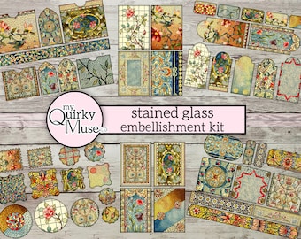 Stained Glass Embellishment Kit: Junk Journal Ephemera (Digital Download)