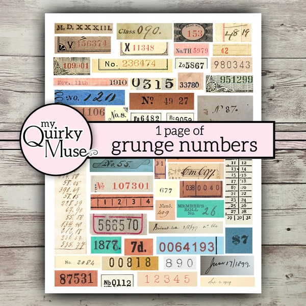 Grunge Number Labels for Your Junk Journal, Ephemera Pack, Journal Digits, Collage Papers, Master Board Tags, Sticker Sheet