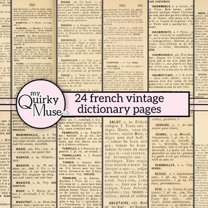 Papier imprimable vintage dictionnaire français pour vos journaux indésirables, album de scrapbooking amoureux, paquet d'éphémères, feuilles détachables, cartes de livres en français, collage