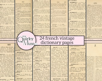 Vintage French Dictionary Printable Paper for your Junk Journals, Amour Scrapbook, Ephemera Pack, Tear Sheets, Francais Book Cards, Collage