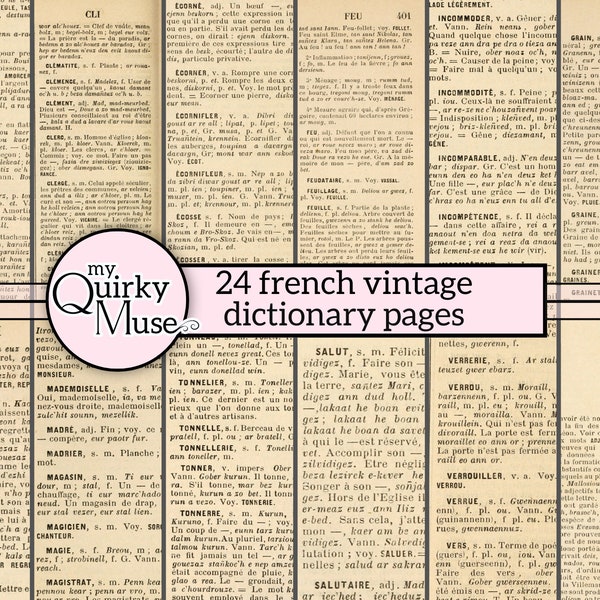 Vintage French Dictionary Printable Paper for your Junk Journals, Amour Scrapbook, Ephemera Pack, Tear Sheets, Francais Book Cards, Collage