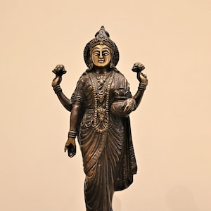 Brass Goddess Lakshmi Statue - Hindu Home Decor (15.5 Inches)