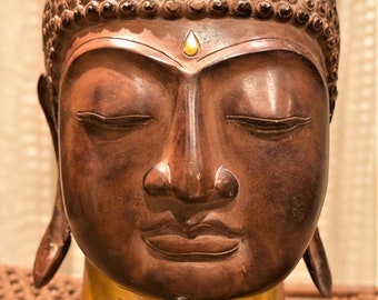 Handmade Brass Buddha Head Statue - 26 cm - Home Decor