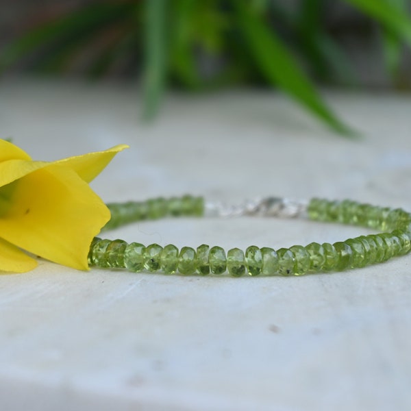 Natural Peridot Bracelet with Sterling Silver lock  | Fine quality Faceted stone Bracelet | Healing gemstone jewelry |  Gems jewelllery