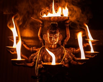 Handmade Bronze Deep Lakshmi Statue - Goddess of Wealth (27.5 Inches)