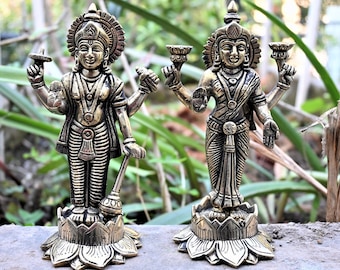 Vishnu lakshmi Brass Statue 18.5 cm  |  Bronze  Sculpture  | Handmade | Blessing statue