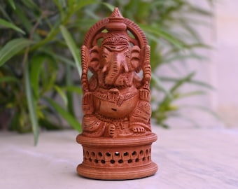Handmade Wooden Ganesha Statue (12cm): Hindu Elephant God Home Decor