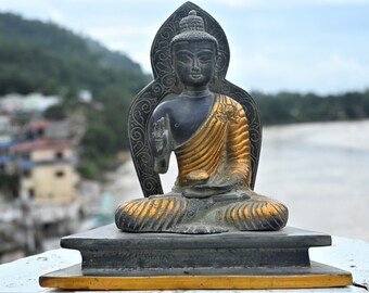 Handmade Brass Buddha Statue - Indian Home Decor (19.5 cm)