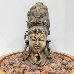 Handmade Bronze Shiva Shakti Head Statue - Indian Home Decor