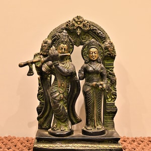 Krishna Radha Statue | Radha Krishna idol | Yugal jodi sculpture | Krishna flute Brass Sculpture | Home decor | Handmade