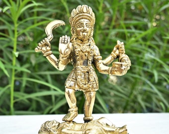 Handmade Brass Goddess Kali Statue - Dakshina Kali Bronze Idol