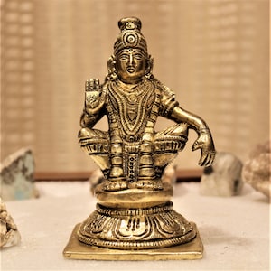 Lord Ayyappa statue, 12 cm , 4.75 inches, ayyappan brass sculpture, south indian god, shiva vishnu